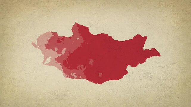 Animated Appearing MONGOLIA Map Isolated on Vintage Background