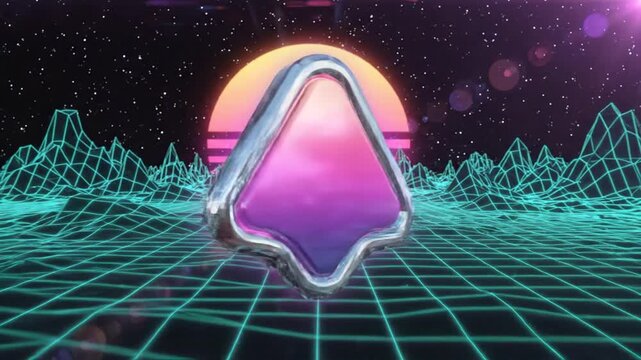 Retro 80s Sci Fi Retrofuturism Logo Animation with Neon Grid Landscape