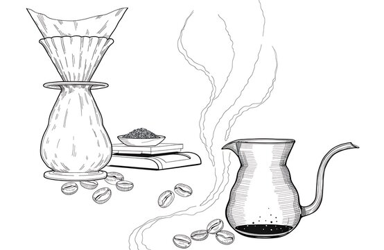 Coffee brewing setup with chemex and pour over kettle