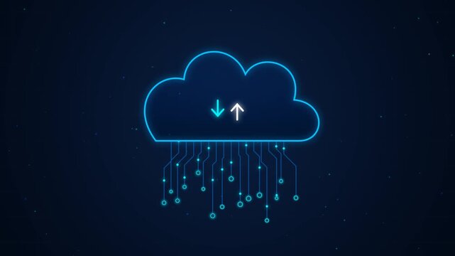 Digital cloud computing concept with glowing blue outline and electronic circuit connections