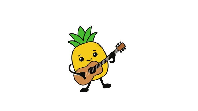 Cute Pineapple Character Playing Guitar Cartoon