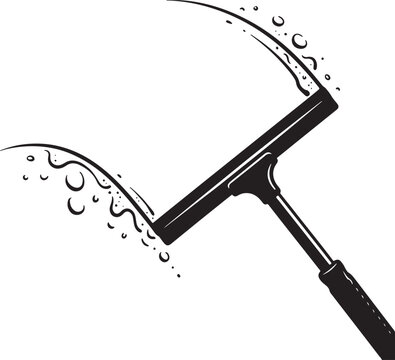Black silhouette icon of a window squeegee cleaning a surface with water droplets and streaks, isolated on a white background, flat for cleaning services and maintenance also transparent background