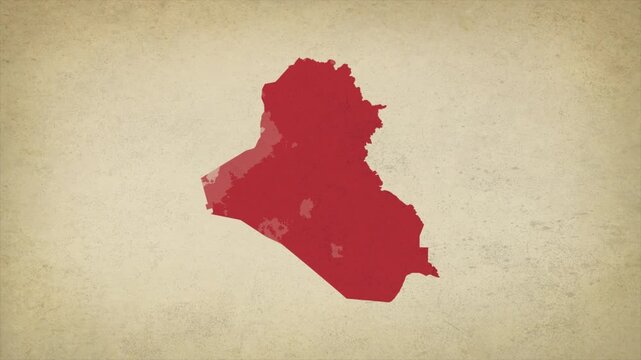 Animated Appearing IRAQ Map Isolated on Vintage Background