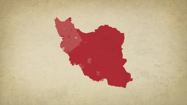 Animated Appearing IRAN Map Isolated on Vintage Background