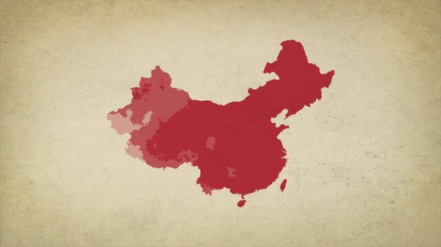 Animated Appearing CHINA Map Isolated on Vintage Background