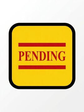 Yellow Pending Status Sign Icon with Red Text and Bars for Business and Process Management Notification