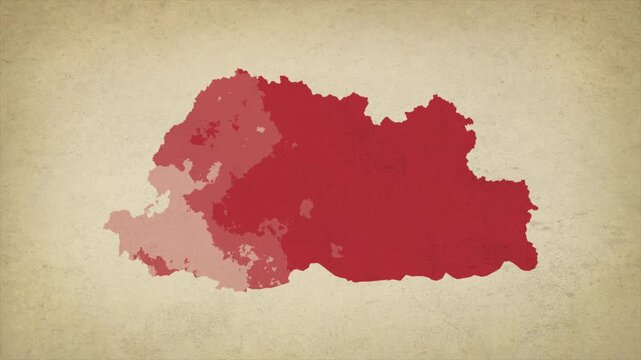 Animated Appearing BHUTAN Map Isolated on Vintage Background