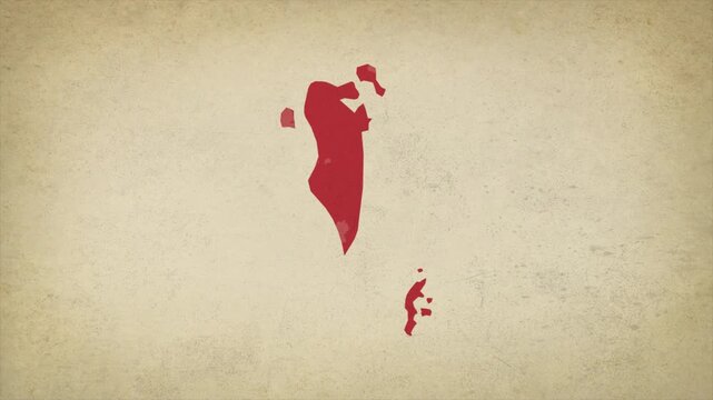 Animated Appearing BAHRAIN Map Isolated on Vintage Background