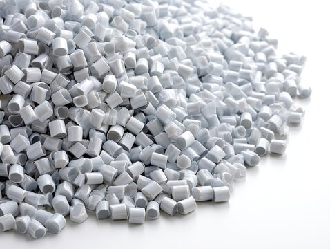 Plastic pellets polymer raw material, Industrial manufacturing texture background, Chemical production abstract element