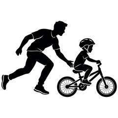 Fototapeta premium Running guardian assisting a child on a tiny bicycle