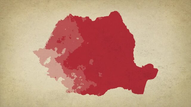 Animated Appearing ROMANIA Map Isolated on Vintage Background