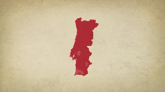 Animated Appearing PORTUGAL Map Isolated on Vintage Background