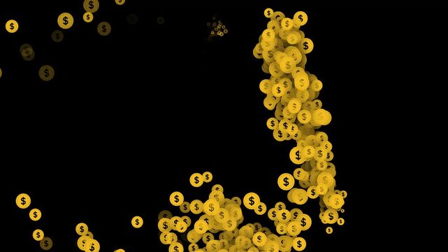 Gold Dollar Coins Forming Downward Arrow Symbol of Financial Decline