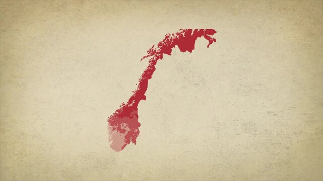 Animated Appearing NORWAY Map Isolated on Vintage Background