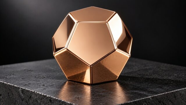 Monolithic Chamfered Mirror-Polished Rose Gold Dodecahedron Geometric Solid