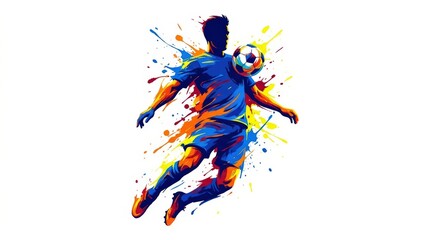 Fototapeta premium Professional soccer player in blue jersey executing dynamic ball control with colorful motion effect