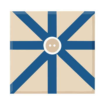 Gift box with blue ribbon and button