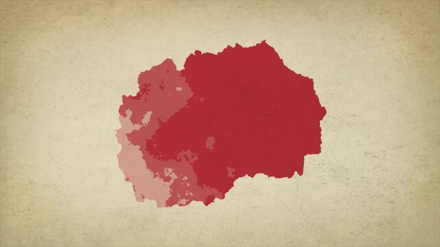 Animated Appearing North Macedonia Map Isolated on Vintage Background