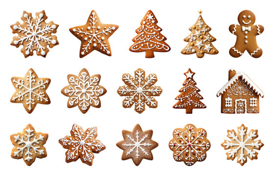 PNG Festive gingerbread cookies assortment, element set on transparent background