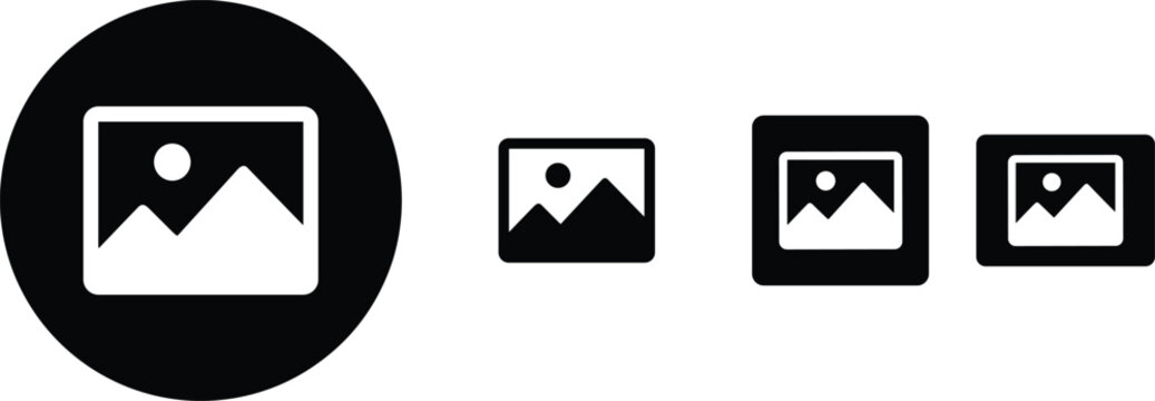Image gallery photo frame landscape picture placeholder web user interface icon set for digital media application design.eps