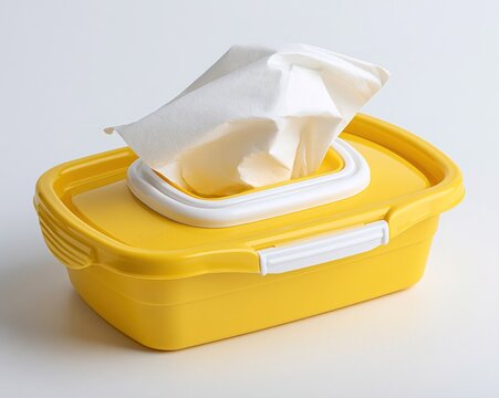 Yellow Tupperware with White Wipes