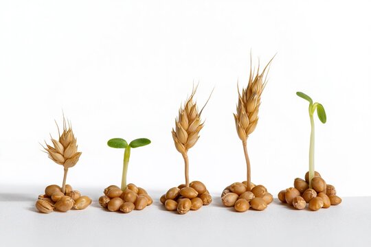 Germination Process: Wheat Seedlings from Sprout to Full Growth