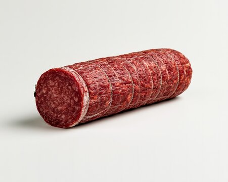 Red Salami Cylinder Wrapped in Clear Plastic