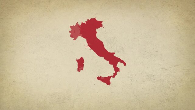 Animated Appearing ITALY Map Isolated on Vintage Background