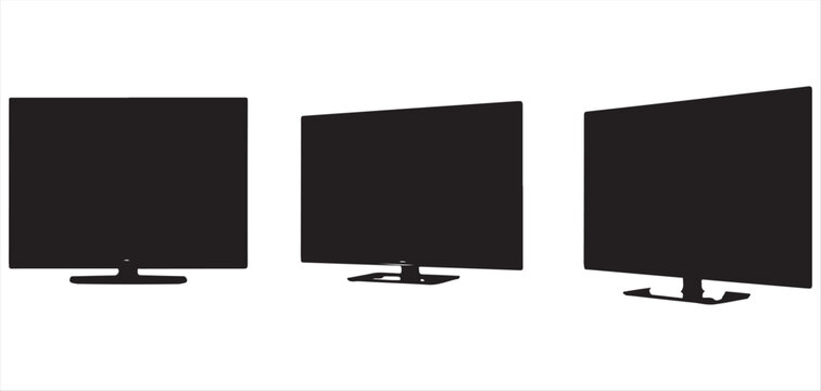 Black silhouette tv screens vectors with flat display stand on white backgrounds for mockups and designs vector Illustrator eps 10.eps