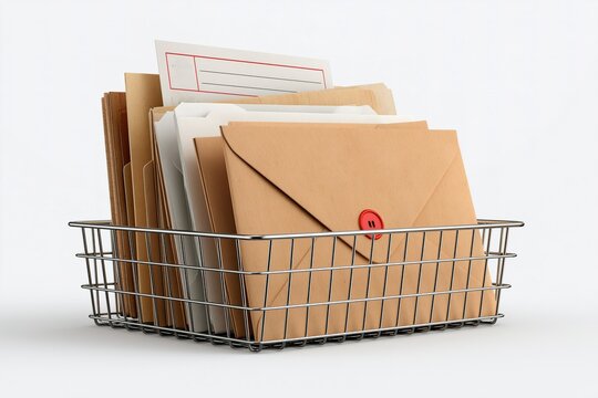 Metal Basket Overflowing with Envelopes and Papers