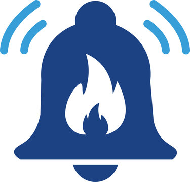 Fire alarm bell icon with flame symbol as warning sign fire alert emergency signal fire safety fire hazard alert sound fire protection danger sign
