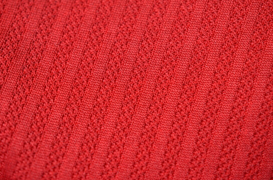 Red Knitted Fabric Texture with Ribbed Textile Pattern