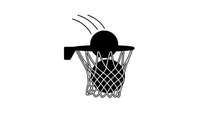 Basketball Going Through Hoop Illustration, Slam Dunk Score Net Rim Sports Flat Vector Design for Athletic Team and Game Branding © MSTFENSI