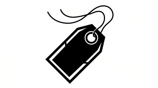 Black product tag illustration with string on a white background