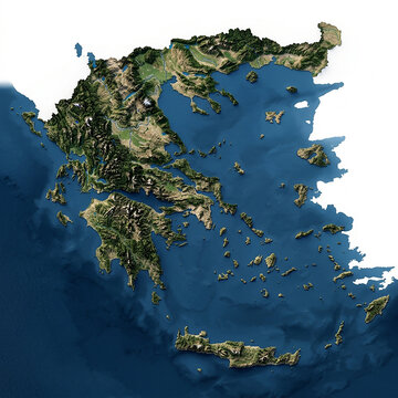 Satellite view of greece showing the mainland and islands surrounded by the deep blue aegean and ionian seas