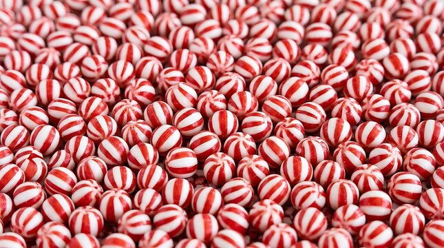 Abundance of red and white striped peppermint christmas candies with hard candy