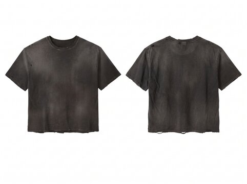 Front and back view of a dark brown tie dye tshirt.