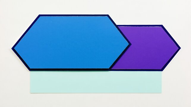 Blank hexagon and arrow cards in blue and purple tones, featuring a textured paper finish and a mint banner for a business layout mockup