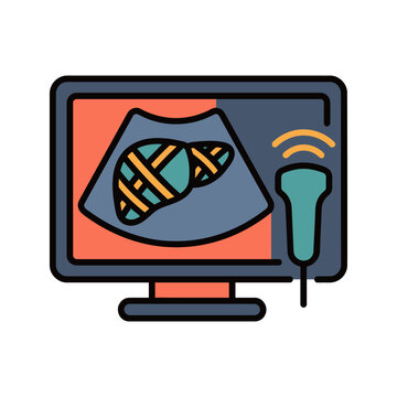 Cirrhosis Liver Fibrosis Ultrasound Icon for Hepatology
