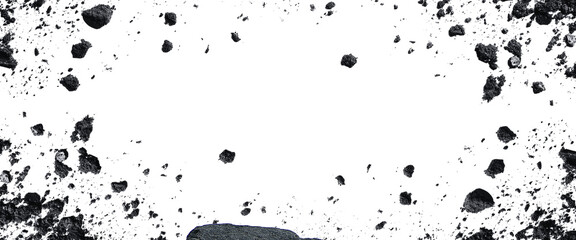 Abstract dark asteroid space debris forming a frame isolated on transparent background © Raihan