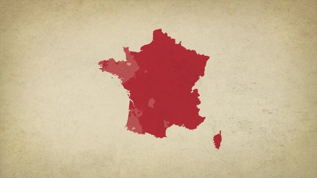 Animated Appearing FRANCE Map Isolated on Vintage Background