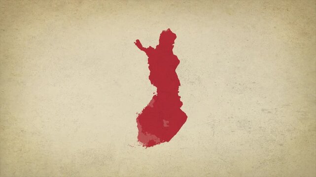 Animated Appearing FINLAND Map Isolated on Vintage Background