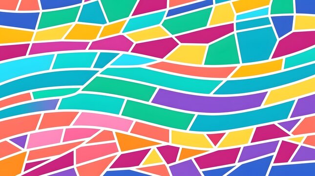 Stained glass mosaic background, with wavy multicolored, geometric tiles