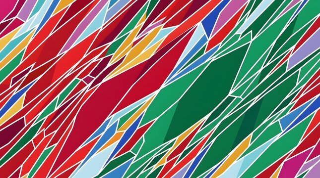 Multicolored stained glass mosaic with geometric shards and diagonal lines