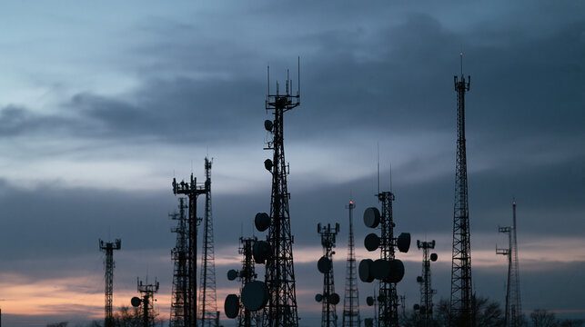 Telecommunication Towers and Antennas at Twilight