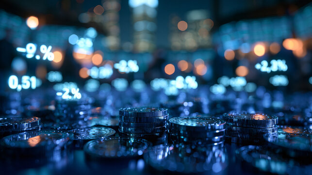 Stock Market Crash Concept with Coins and Financial Data