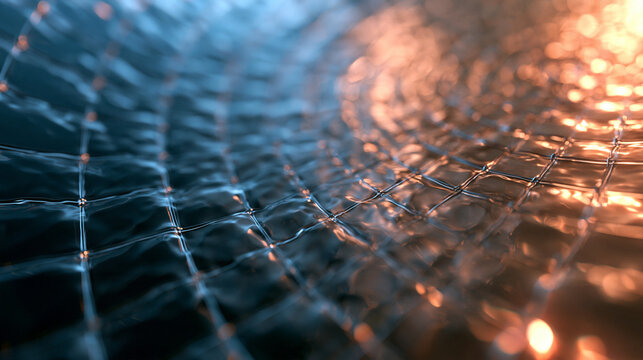 Abstract Futuristic Grid Texture with Glowing Reflections
