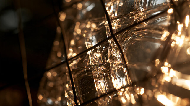 Close-Up of Glowing Vintage Glass Light Fixture