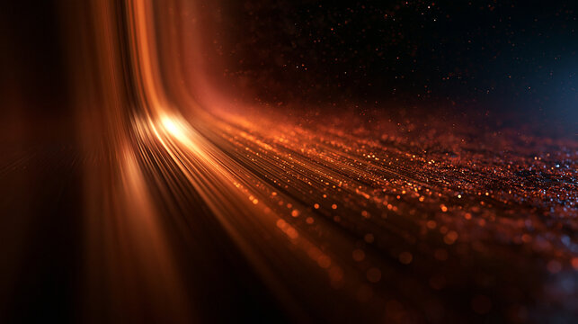Abstract Glowing Energy Light Trail with Golden Sparkling Particles