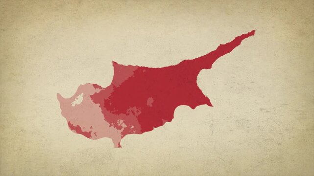 Animated Appearing CYPRUS Map Isolated on Vintage Background